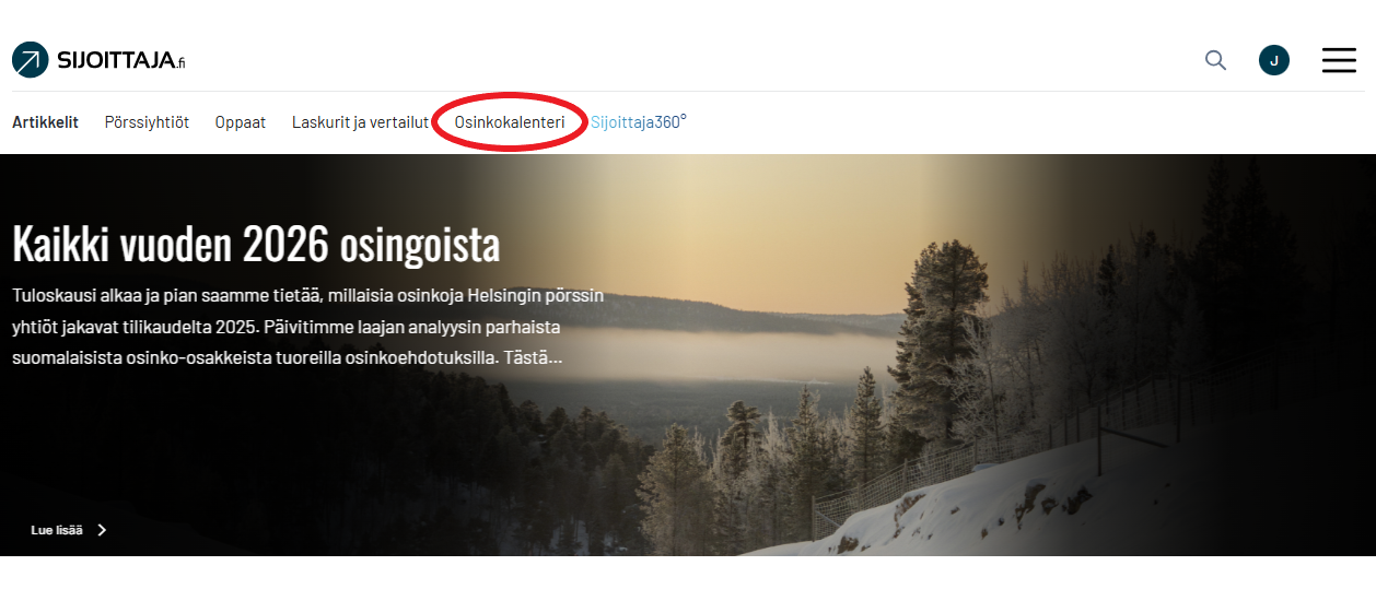 Sijoittaja.fi:n osinkokalenterin löydät etusivun ylälaidasta.