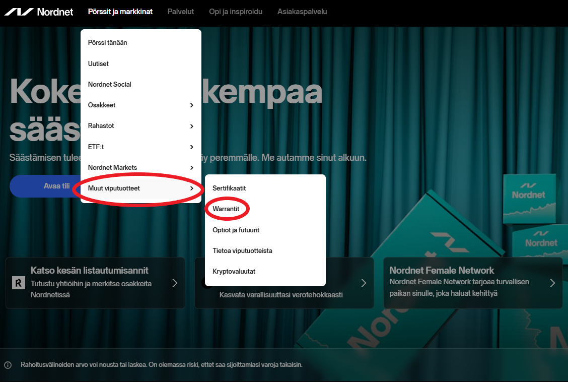 Societe Generaen warrantit löytyvät Nordnetin kaupankäyntialustalta.