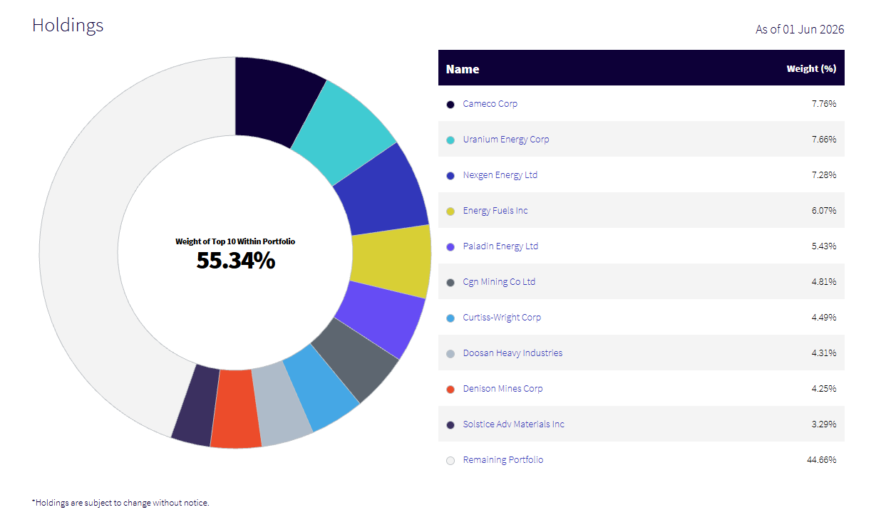 WisdomTree Uranium and Nuclear Energy UCITS ETF omistukset